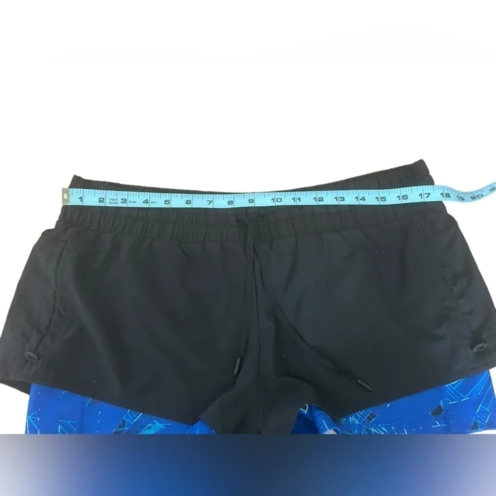 Zella 2 in 1 Layered Black with Blue Print Compression Athletic Shorts Size XL